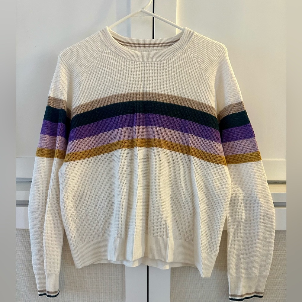 Faherty Organic Cotton & Cashmere
Sweater - Size small- Ivory Knit with Stripes